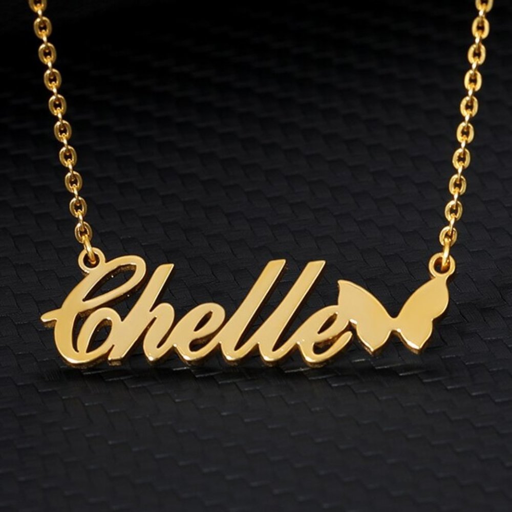 Custom Name Butterfly Necklace Pendant Jewelry Fashion Women Stainless Steel